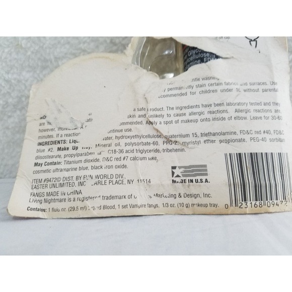 Fun World Living Nightmare Theatrical Blood for Night Stalker Make up No Fangs - Picture 6 of 8